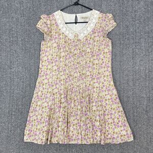 E. LAND Dress Womens M* Lilac Floral Cap Sleeve Lace Collar Cottagecore 170/92A